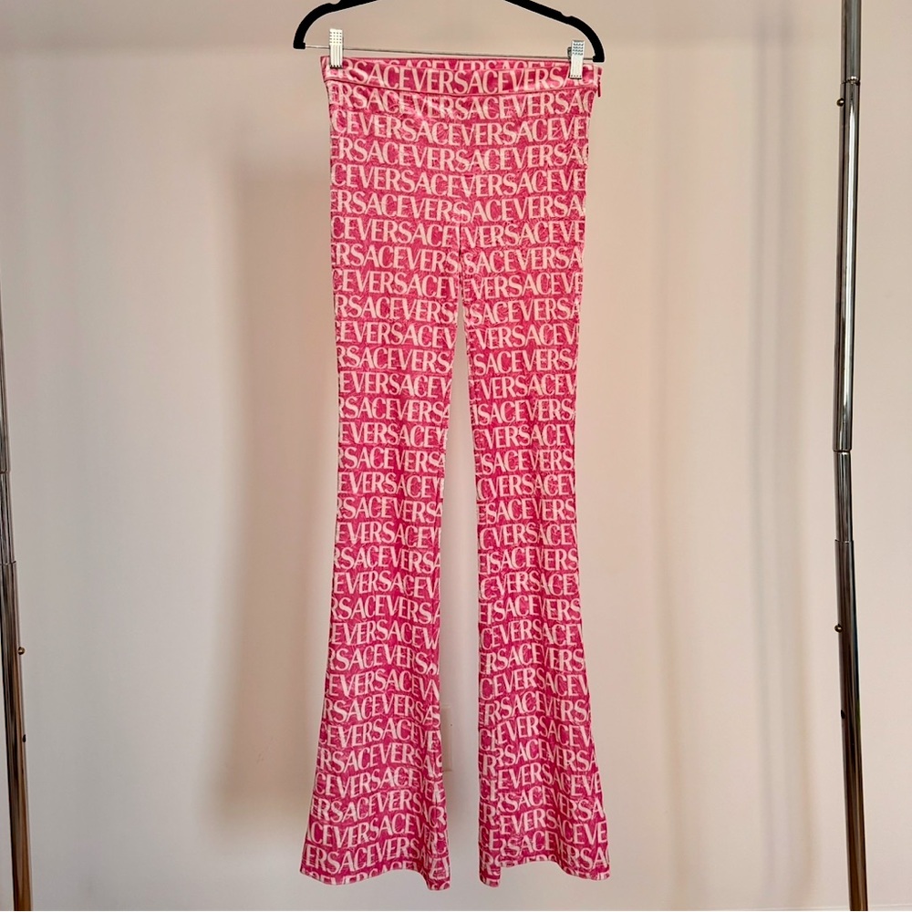 VERSACE crushed Pink Logo Flared Lounge Pants